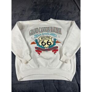 Vintage Hanes Route 66 Grand Canyon Railway White Graphic Sweatshirt Mens Large
